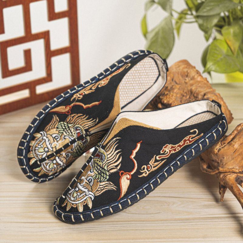 Heren Ademend Antislip Oude Peking Slip Op Comfortabele Linnen Schoenen Casual Slippers