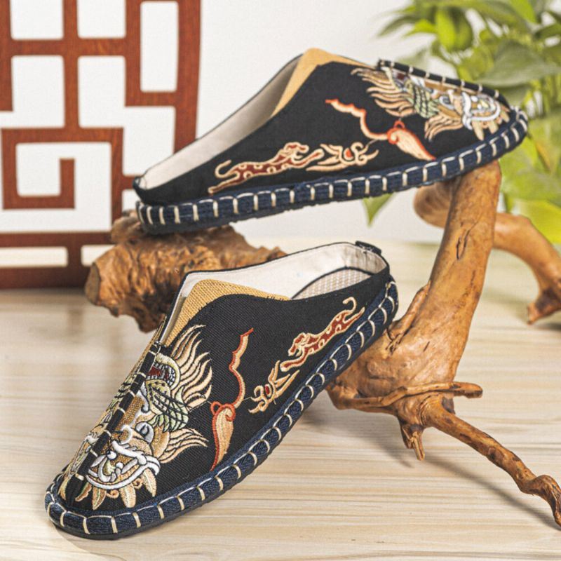 Heren Ademend Antislip Oude Peking Slip Op Comfortabele Linnen Schoenen Casual Slippers