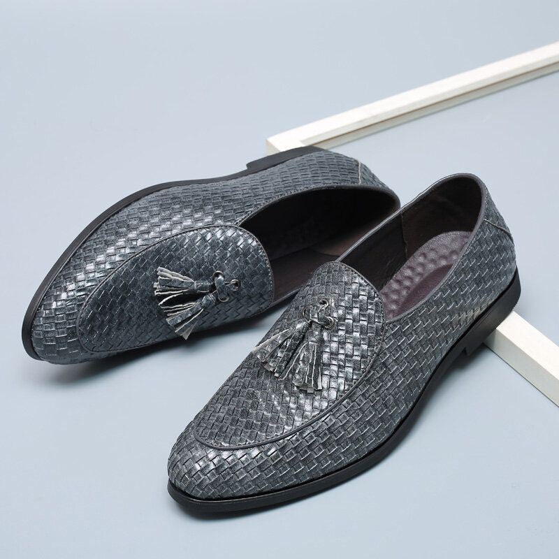 Heren Ademend Comfy Bottom Weave Vintage Kwastje Puntige Teen Slip On Business Casual Schoenen