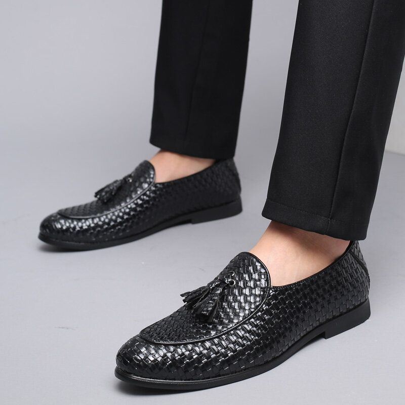 Heren Ademend Comfy Bottom Weave Vintage Kwastje Puntige Teen Slip On Business Casual Schoenen