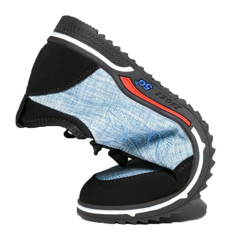 Heren Ademend Linnen Zachte Bodem Antislip Elastische Veters Oude Peking Casual Doek Schoenen