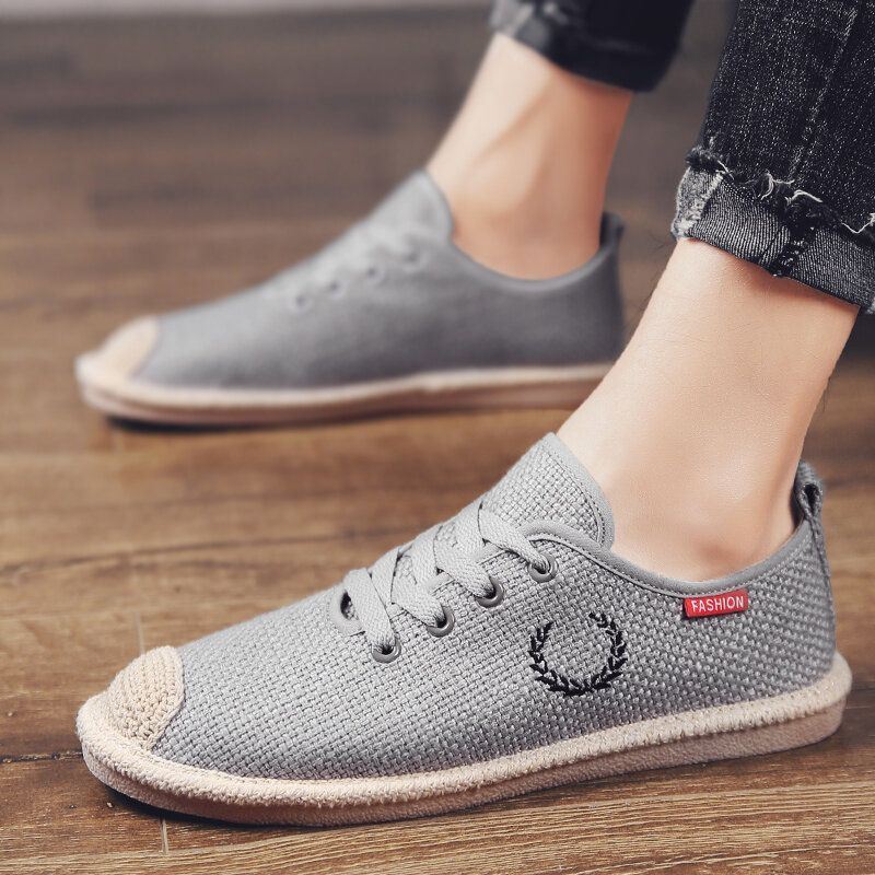 Heren Ademend Linnen Zachte Zool Antislip Comfy Lace Up Casual Vissersschoenen