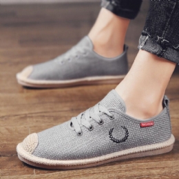 Heren Ademend Linnen Zachte Zool Antislip Comfy Lace Up Casual Vissersschoenen