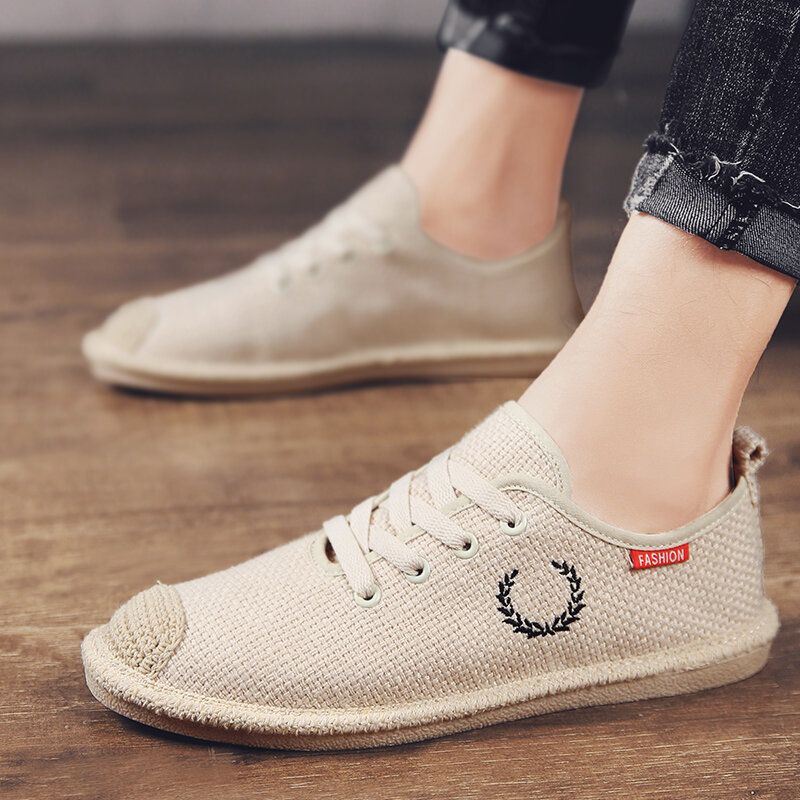 Heren Ademend Linnen Zachte Zool Antislip Comfy Lace Up Casual Vissersschoenen