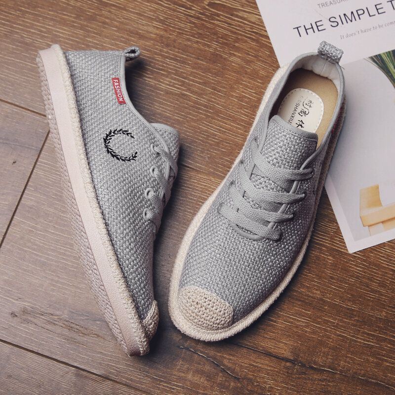 Heren Ademend Linnen Zachte Zool Antislip Comfy Lace Up Casual Vissersschoenen