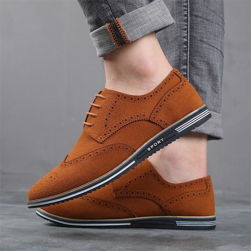 Heren Ademende Comfortabele Vintage Puntige Teen Zachte Bodem Lace Up Casual Zakelijke Schoenen