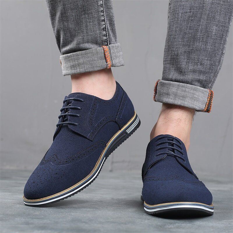 Heren Ademende Comfortabele Vintage Puntige Teen Zachte Bodem Lace Up Casual Zakelijke Schoenen