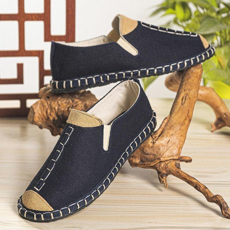 Heren Canvas Ademend Antislip Handstiksels Comfortabele Oude Peking Casual Linnen Schoenen