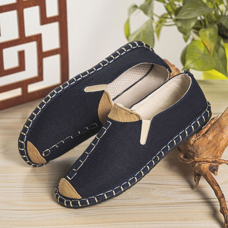 Heren Canvas Ademend Antislip Handstiksels Comfortabele Oude Peking Casual Linnen Schoenen