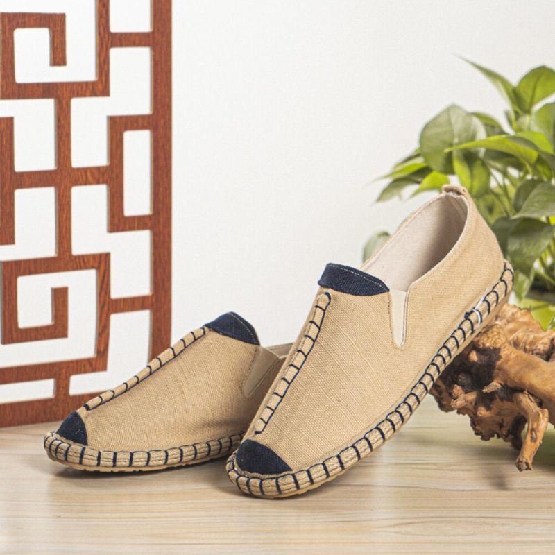 Heren Canvas Ademend Antislip Handstiksels Comfortabele Oude Peking Casual Linnen Schoenen