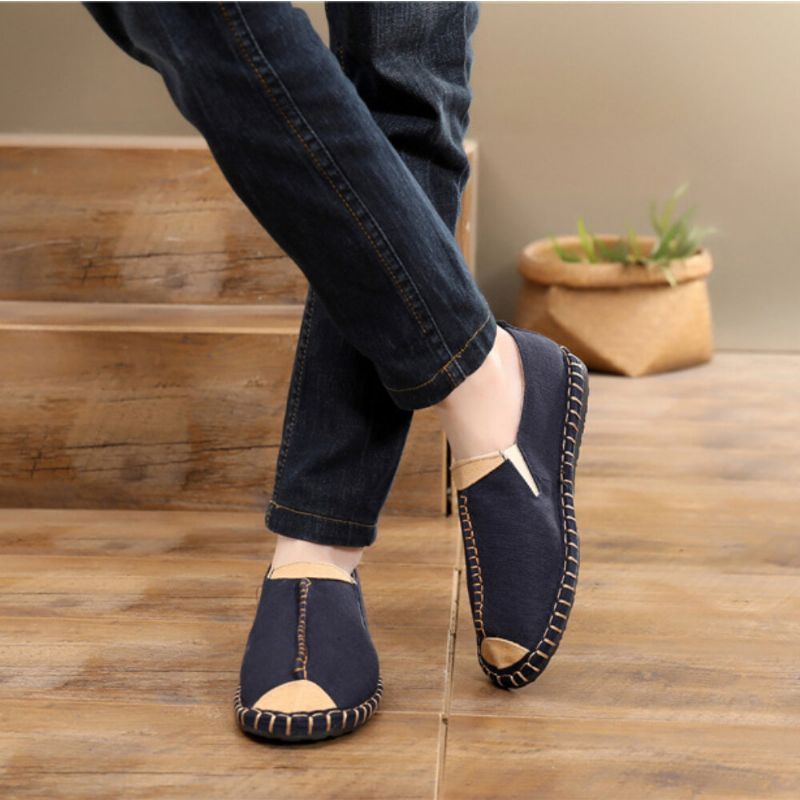 Heren Canvas Ademend Antislip Handstiksels Comfortabele Oude Peking Casual Linnen Schoenen