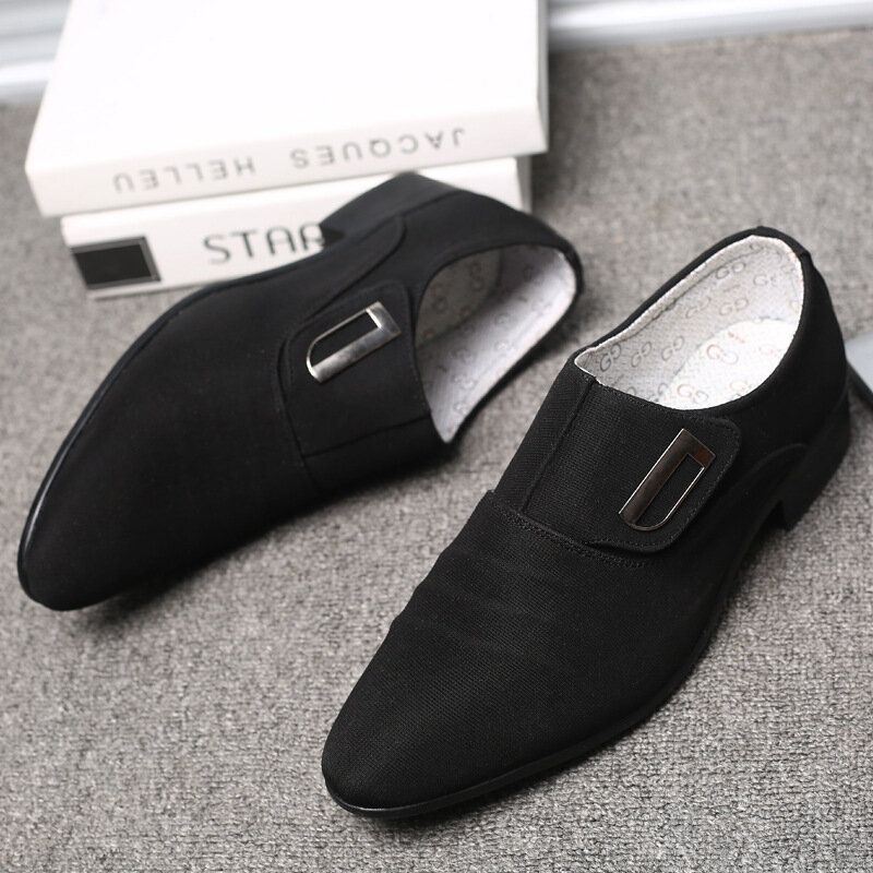 Heren Canvas Ademend Antislip Puntige Teen Korte Slip On Casual Zakelijke Schoenen