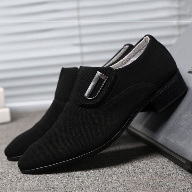 Heren Canvas Ademend Antislip Puntige Teen Korte Slip On Casual Zakelijke Schoenen