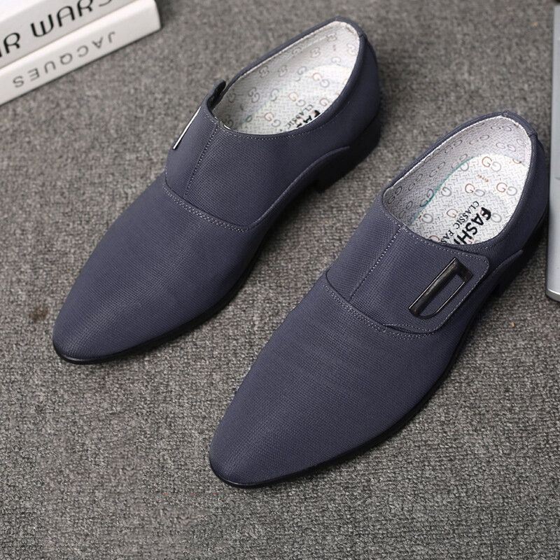 Heren Canvas Ademend Antislip Puntige Teen Korte Slip On Casual Zakelijke Schoenen