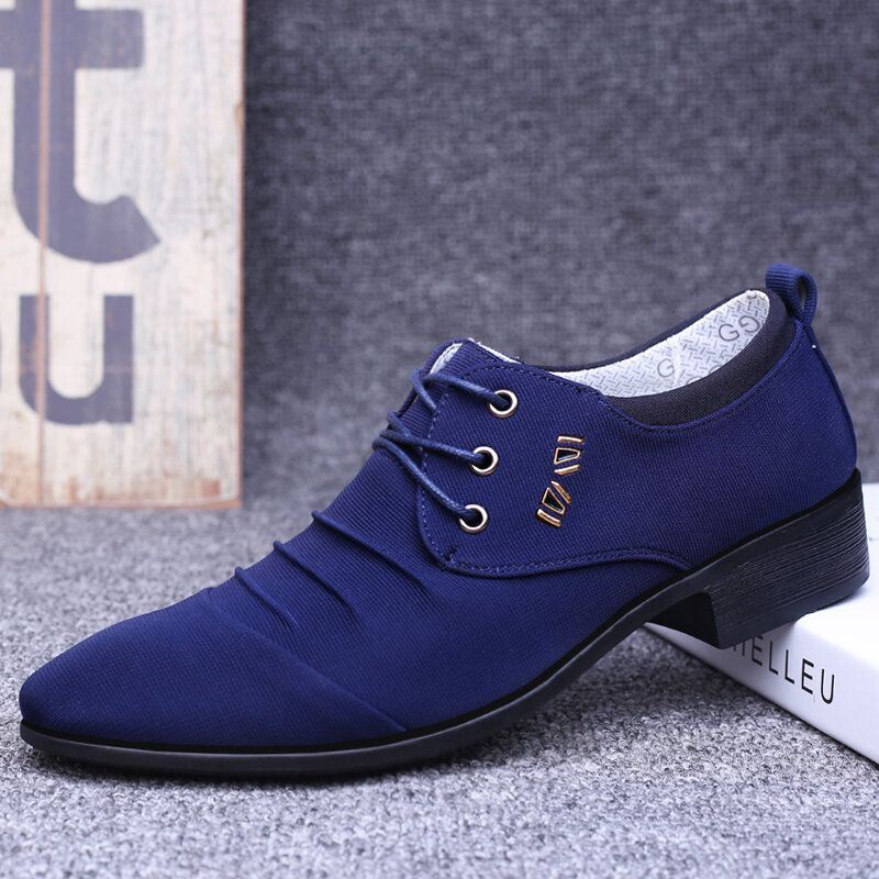 Heren Canvas Ademend Antislip Puntige Teen Korte Zakelijke Casual Schoenen