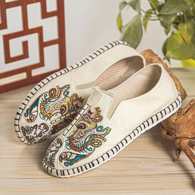 Heren Canvas Ademend Patroon Comfortabele Oude Peking Casual Linnen Schoenen