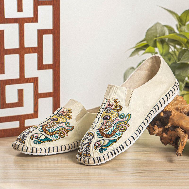 Heren Canvas Ademend Patroon Comfortabele Oude Peking Casual Linnen Schoenen