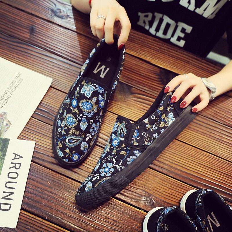 Heren Canvas Ademende Slip On Soft Pattern Casual Court Shoes