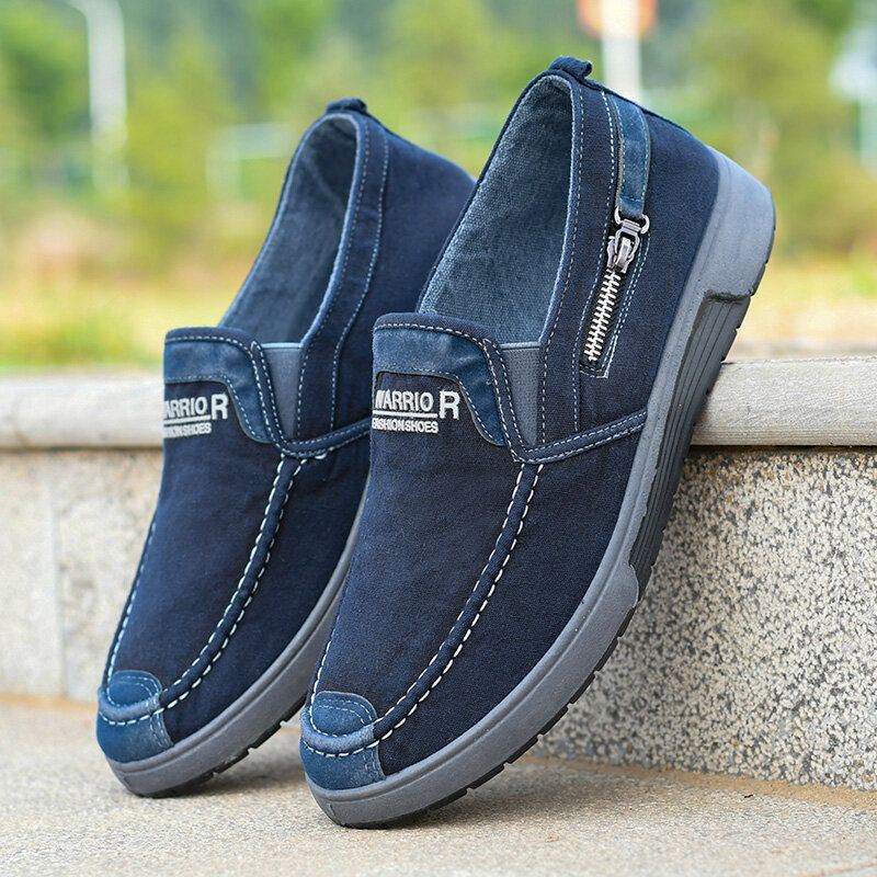 Heren Canvas Ademende Zachte Zool Comfortabele Slip Op Oude Peking Casual Doek Schoenen