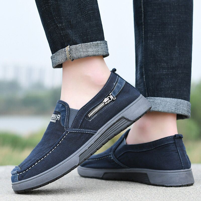 Heren Canvas Ademende Zachte Zool Comfortabele Slip Op Oude Peking Casual Doek Schoenen