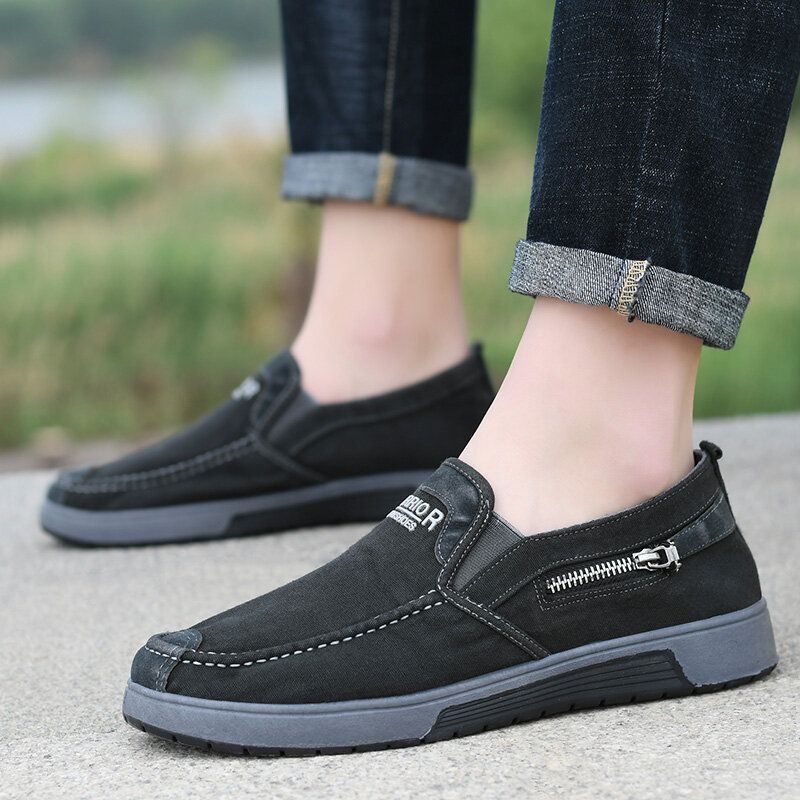 Heren Canvas Ademende Zachte Zool Comfortabele Slip Op Oude Peking Casual Doek Schoenen