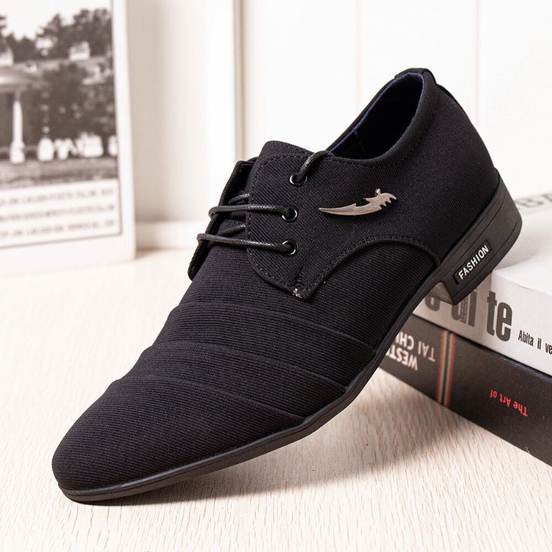 Heren Canvas Puntige Teen Antislip Korte Lace Up Jurk Casual Zakelijke Schoenen