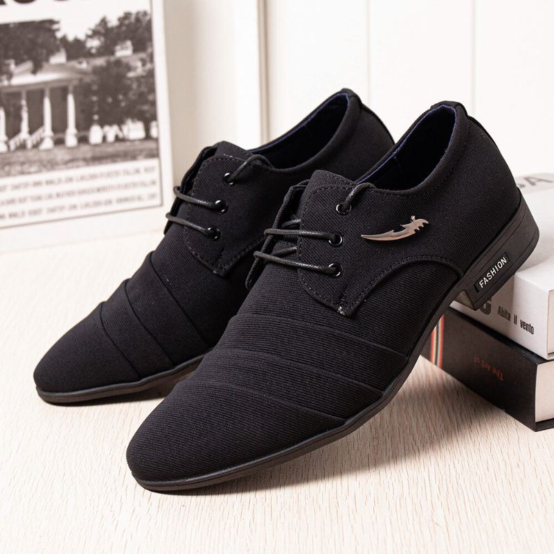 Heren Canvas Puntige Teen Antislip Korte Lace Up Jurk Casual Zakelijke Schoenen