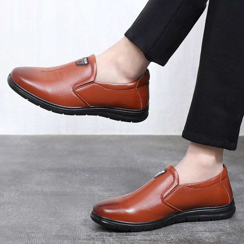 Heren Casual Slip-on Ademende Echt Lederen Zakelijke Schoenen