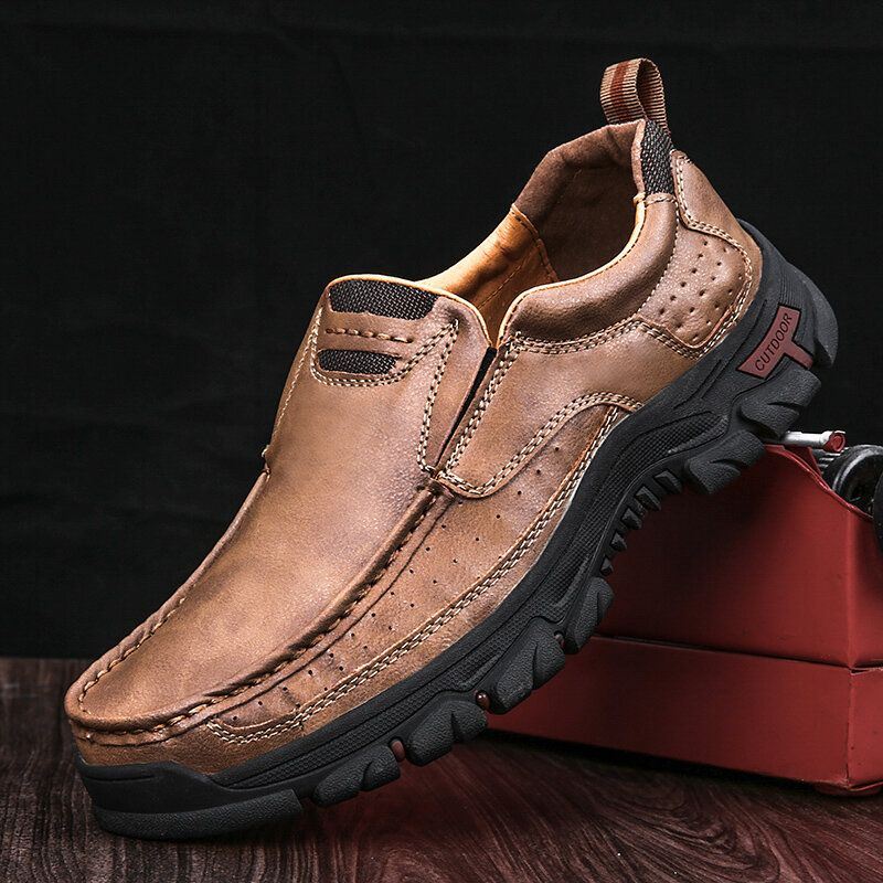 Heren Comfortabel Rundleer Antislip Soft Slip On Outdoor Casual Schoenen