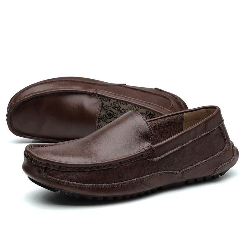 Heren Comfortabele Leren Loafers Antislip Zachte Zool Casual Slip On Platte Schoenen