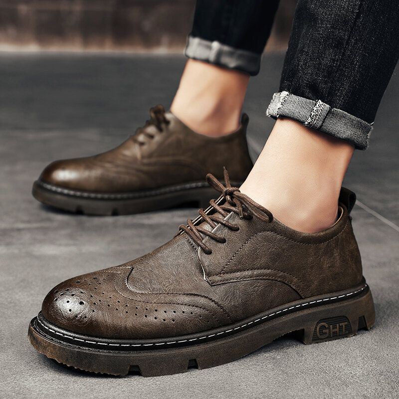 Heren Comfy Oxfords Brogue Casual Schoenen Met Veters En Ronde Neus