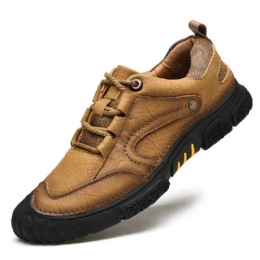 Heren Echt Leer Ademend Handstiksels Comfortabele Zachte Zool Lace Up Casual Outdoor Schoenen