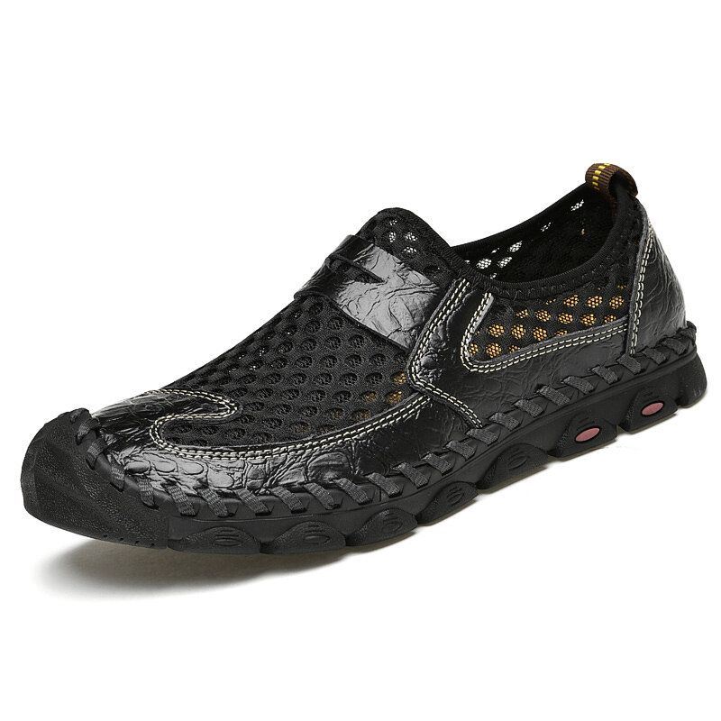 Heren Echt Leer Ademend Teen Beschermd Antislip Zachte Casual Outdoor Schoenen