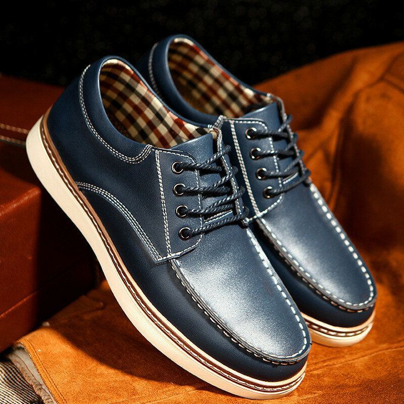 Heren Echt Leer Ademend Zachte Zool Lace Up Business Casual Court Shoes