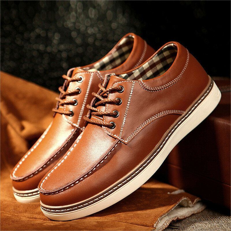 Heren Echt Leer Ademend Zachte Zool Lace Up Business Casual Court Shoes