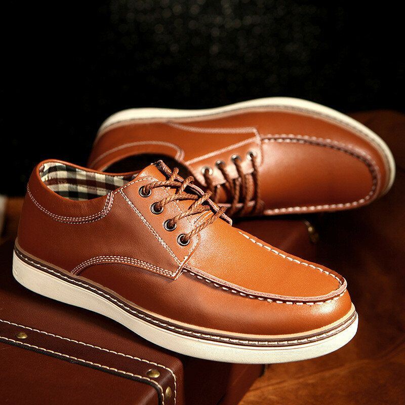 Heren Echt Leer Ademend Zachte Zool Lace Up Business Casual Court Shoes