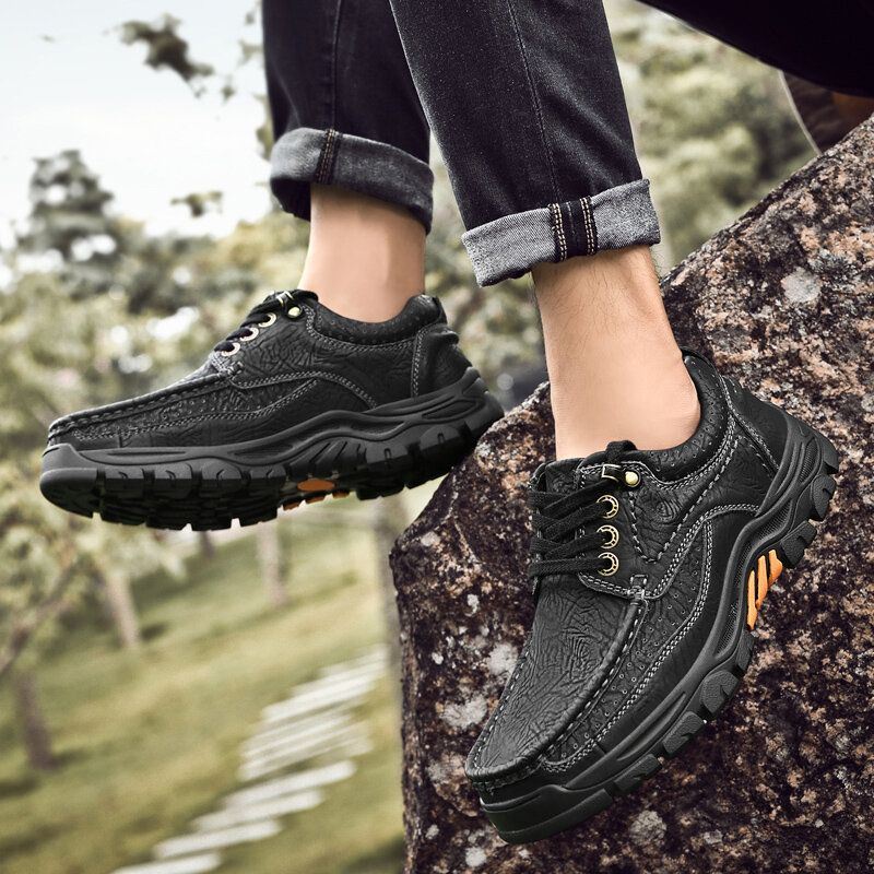 Heren Echt Leer Antislip Soft Sole Lace-up Casual Schoenen