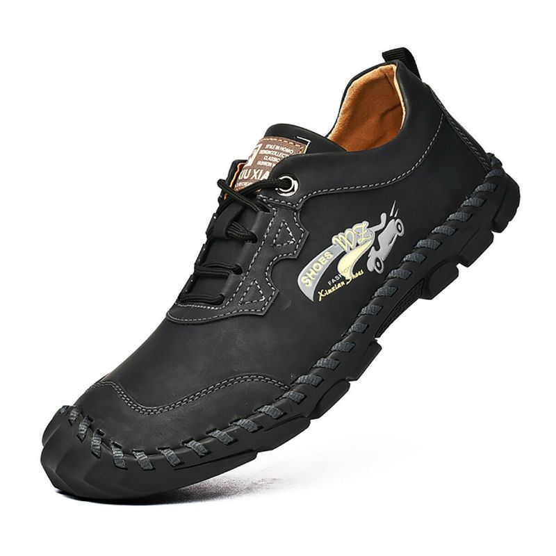 Heren Echt Leer Hand Stiksels Antislip Casual Schoenen