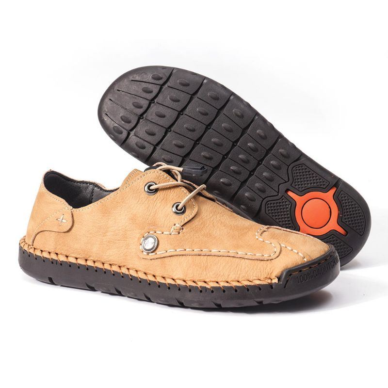 Heren Echt Leer Hand Stiksels Antislip Zachte Casual Lente Flats