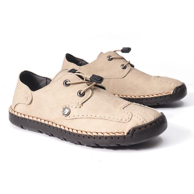 Heren Echt Leer Hand Stiksels Antislip Zachte Casual Lente Flats