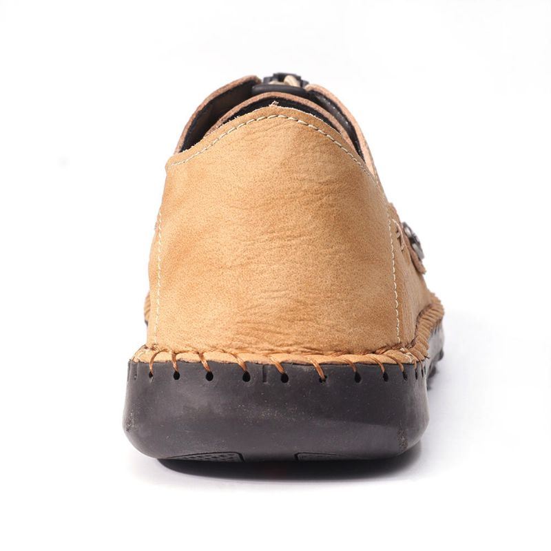 Heren Echt Leer Hand Stiksels Antislip Zachte Casual Lente Flats