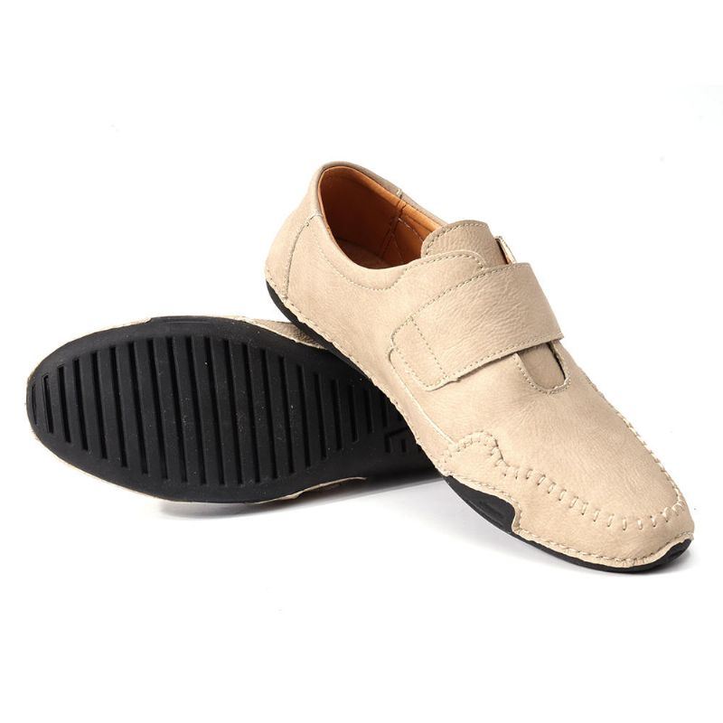 Heren Echt Leer Hand Stiksels Lichtgewicht Klittenband Zachte Casual Flats Schoenen