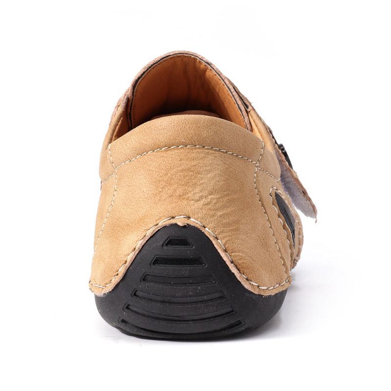 Heren Echt Leer Hand Stiksels Lichtgewicht Klittenband Zachte Casual Flats Schoenen