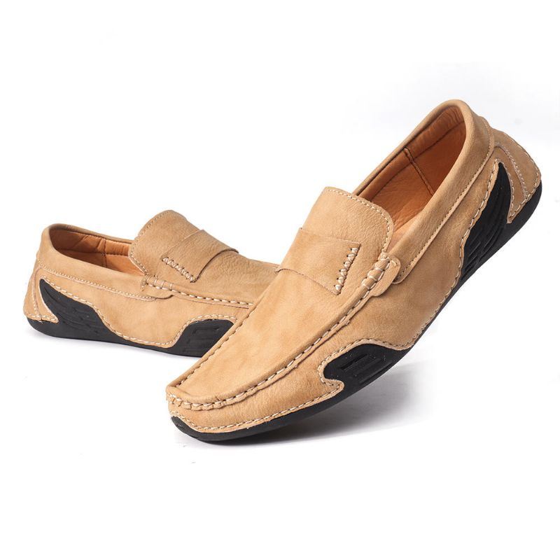 Heren Echt Leer Slip Op Antislip Zachte Casual Flats