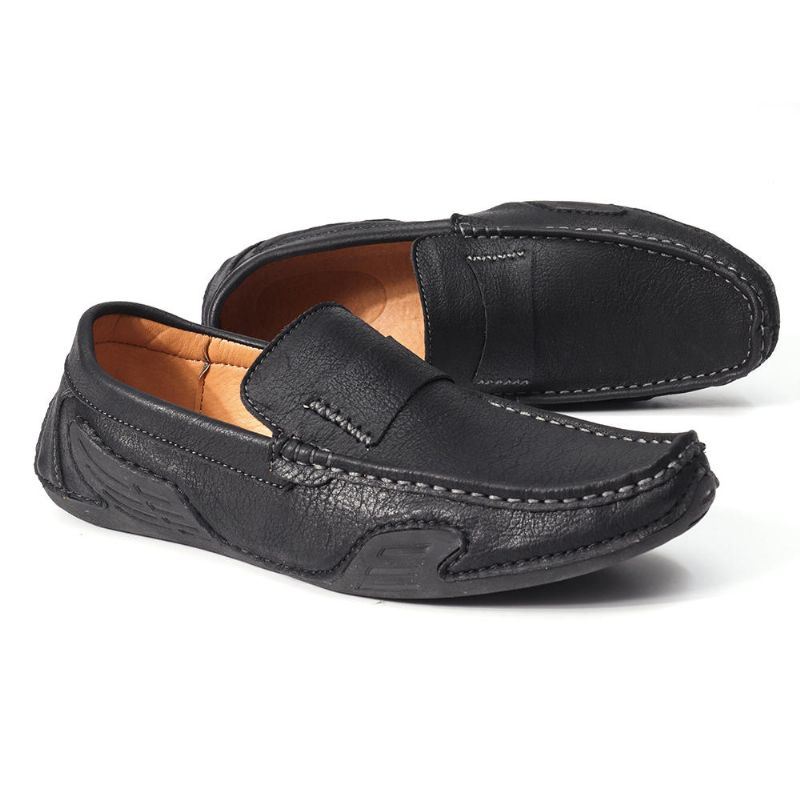 Heren Echt Leer Slip Op Antislip Zachte Casual Flats