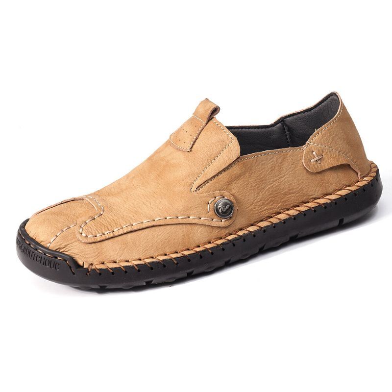 Heren Echt Leer Zachte Hand Stiksels Slip On Antislip Casual Flats Lente Schoenen