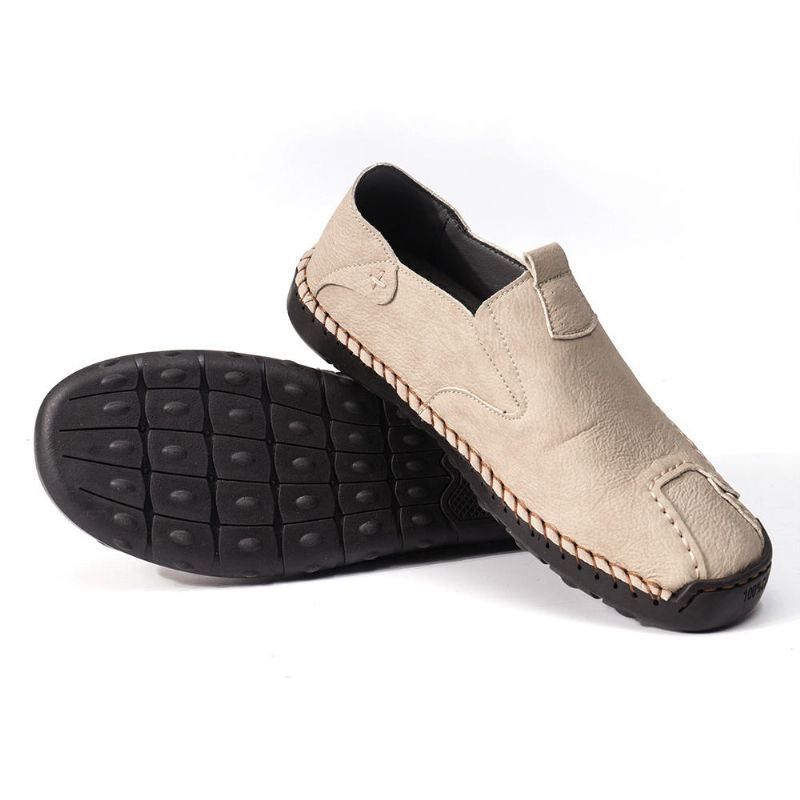 Heren Echt Leer Zachte Hand Stiksels Slip On Antislip Casual Flats Lente Schoenen