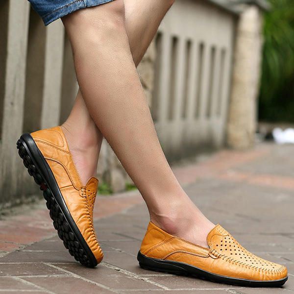 Heren Flats Casual Outdoor Leren Slip-on Hollow Out Flats Schoenen