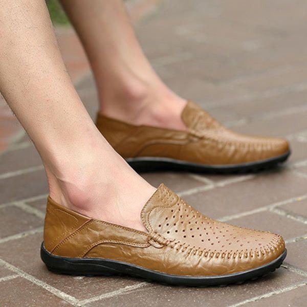 Heren Flats Casual Outdoor Leren Slip-on Hollow Out Flats Schoenen