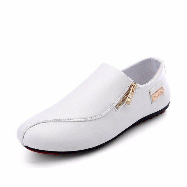 Heren Flats Schoenen Slip On Casual Comfortabele Leren Rits Loafers Schoenen